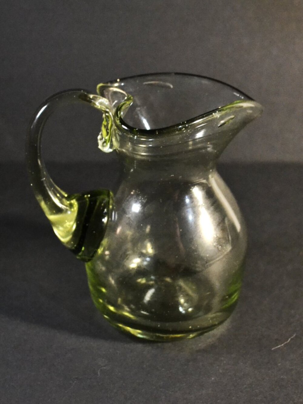 Handblown Glass Pitcher Smoky Green Heart Shaped Top Entertaining Decor - Picture 5 of 7